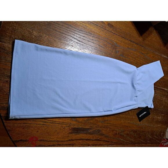 New Size 2 PrettyLittleThing Dusty Blue One Shoulder Drape Midi Dress NWT - Picture 4 of 6